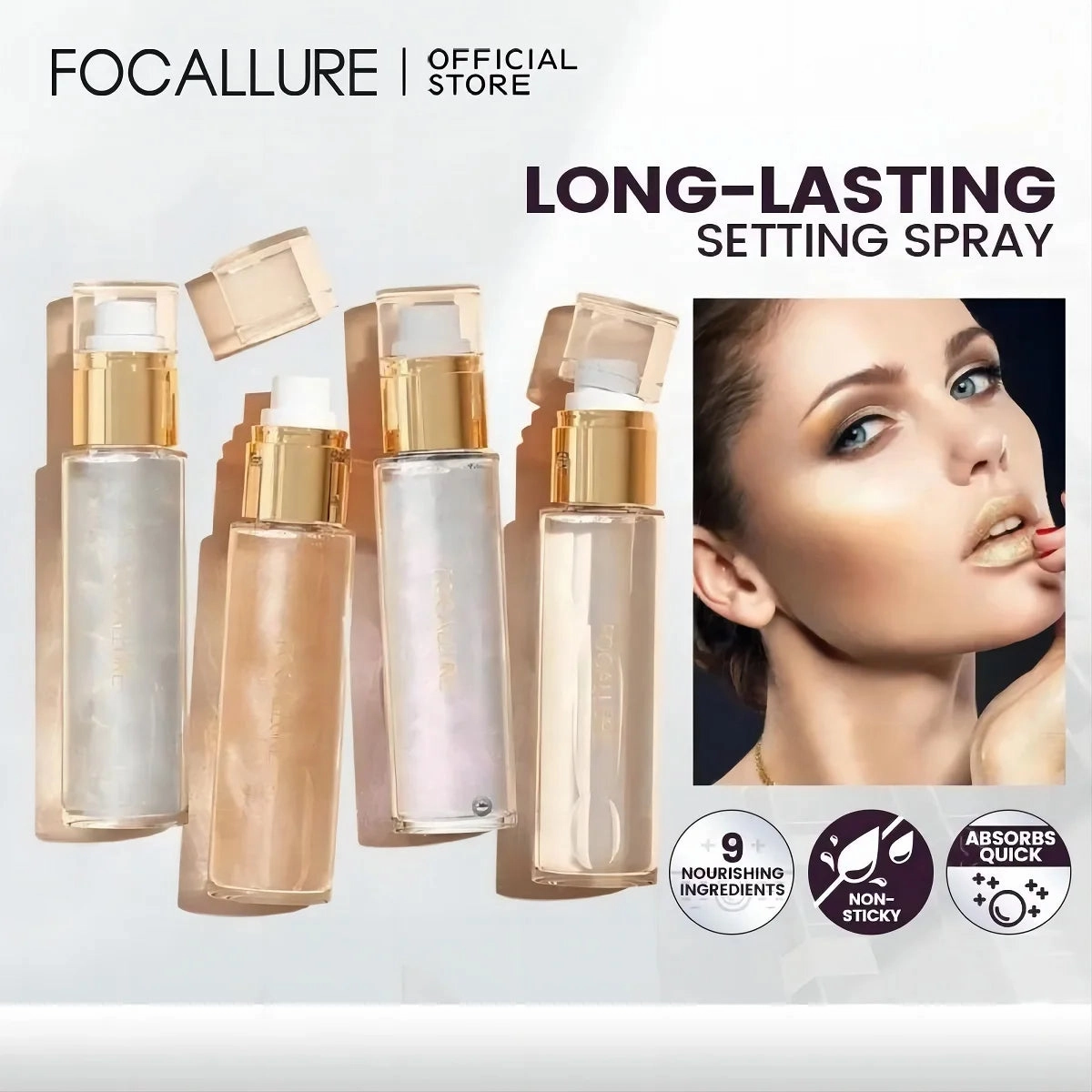 FOCALLURE Glitter Shiny Body Spray Pearlescent Long-Lasting Setting Spray Hydrating Mermaid Highlighter Face Makeup Cosmetics