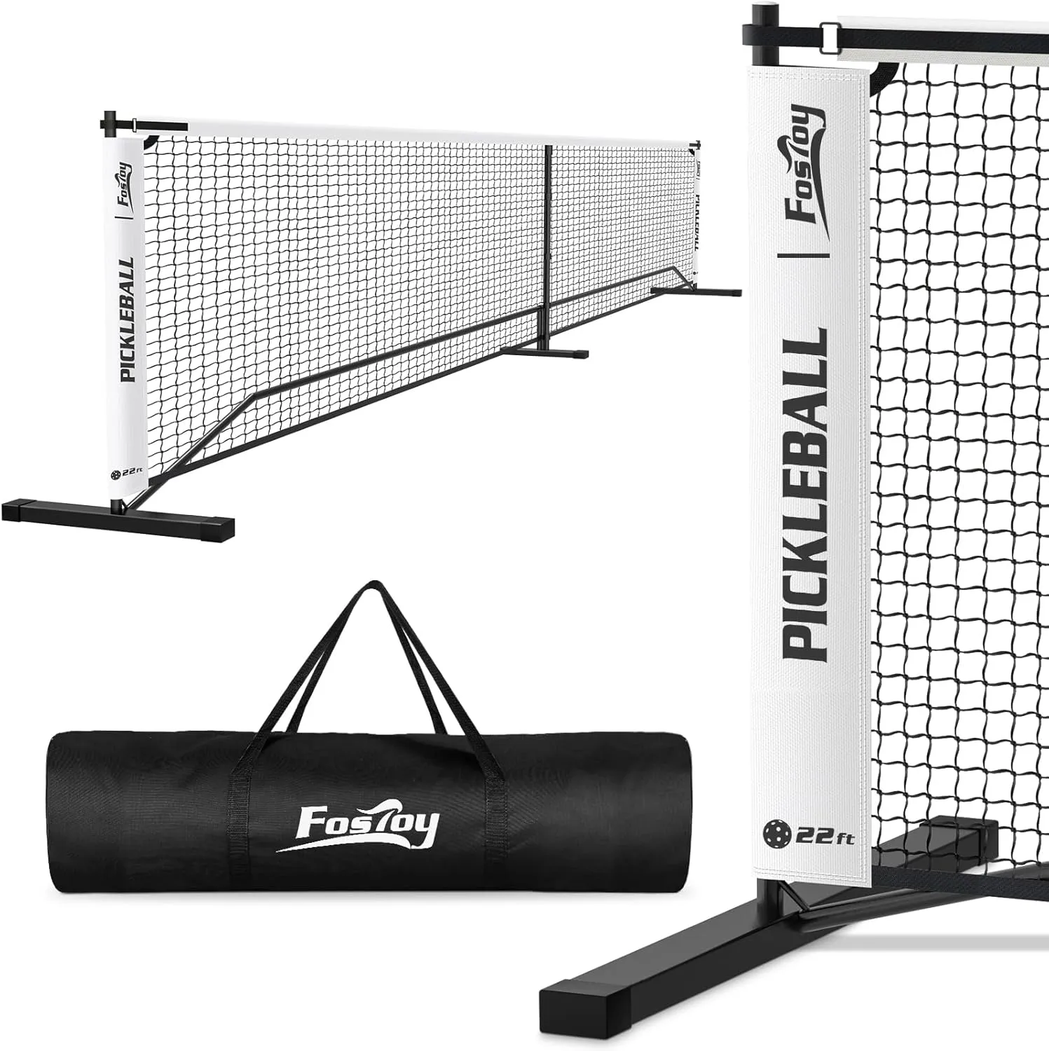 Fostoy Portable Pickleball Net Set, 22FT Regulation Size 18-Ply PE Pickleball Net,Carry Bag, Weather Resistant Steady Metal Frame Easy Setup for Outdoor Indoor