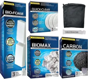 FX4/FX5/FX6 Canister Filter Maintenance and Replacement Filter Media Kit, Including Trident Nova Aquarium Filter Media Bags(Fx Bio-Foam Block, FX Quick Clear/Water Polishing Pad, Carbon, Biomax)