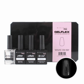 GelFlex Soft Gel Starter Kit – Medium Coffin Soft Gel Nail Tips | 500pc | 14 Sizes 00-9, PH Bonder, Primer, Adhesive & Top Coat, for Professional Nail Technician.