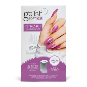 Gelish Soft Gel Intro Starter Kit – Full Coverage Press On Tips, LED Nail Lamp, Long-Lasting, Fast Application, No Chip, At-Home Gel Nails, Easy to Use (Medium Coffin Kit)