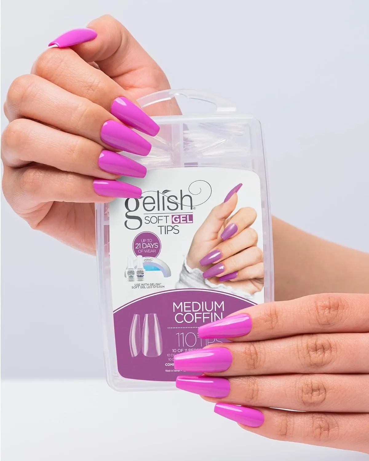 Gelish Soft Gel Intro Starter Kit – Full Coverage Press On Tips, LED Nail Lamp, Long-Lasting, Fast Application, No Chip, At-Home Gel Nails, Easy to Use (Medium Coffin Kit)