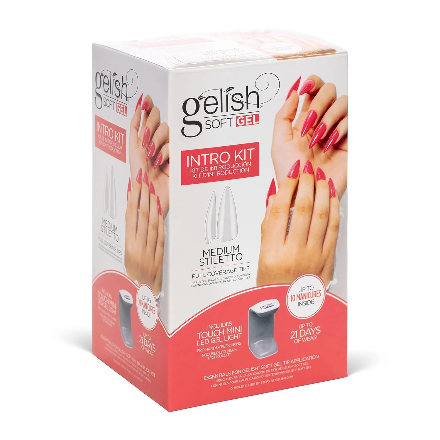 Gelish Soft Gel Intro Starter Kit – Full Coverage Press On Tips, LED Nail Lamp, Long-Lasting, Fast Application, No Chip, At-Home Gel Nails, Easy to Use (Medium Stiletto Kit)
