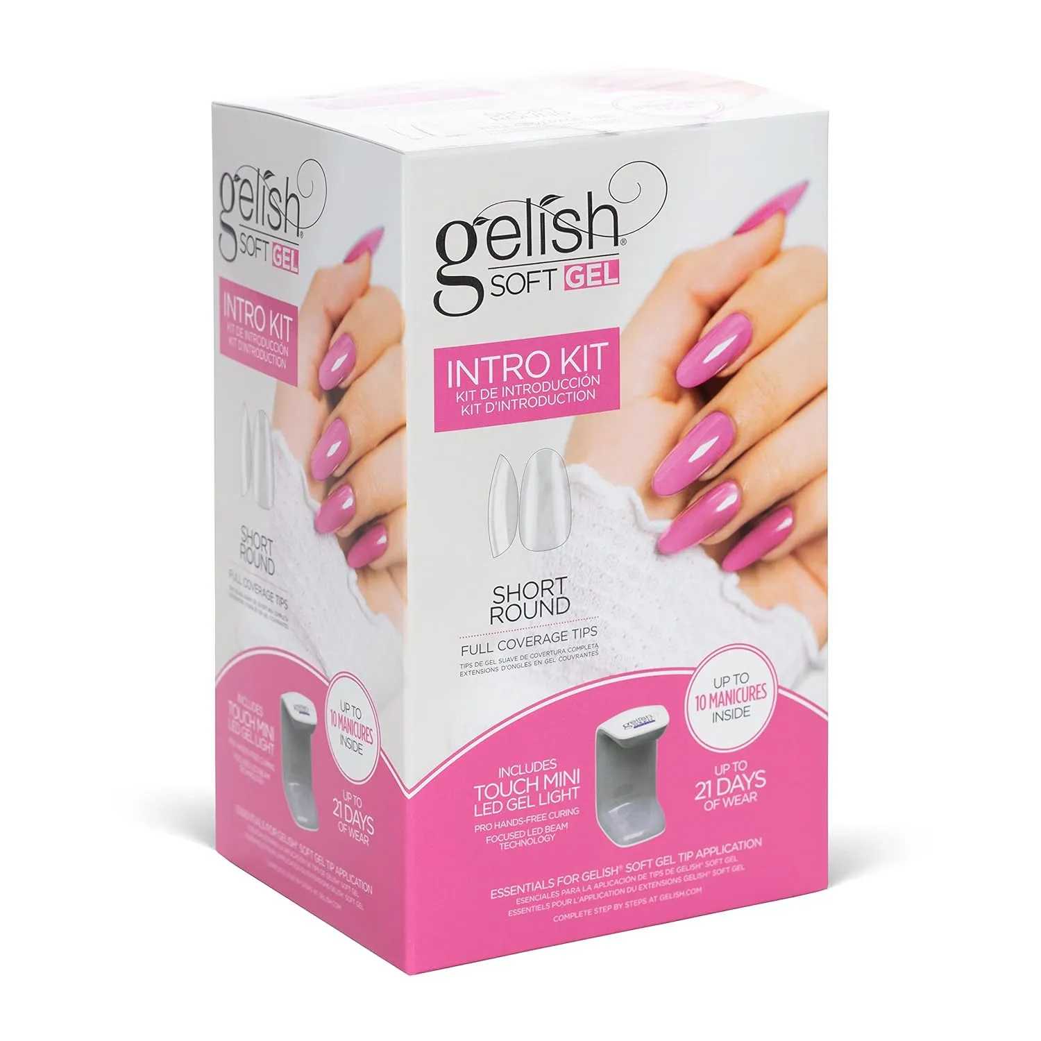 Gelish Soft Gel Intro Starter Kit – Full Coverage Press On Tips, LED Nail Lamp, Long-Lasting, Fast Application, No Chip, At-Home Gel Nails, Easy to Use (Short Round Kit)