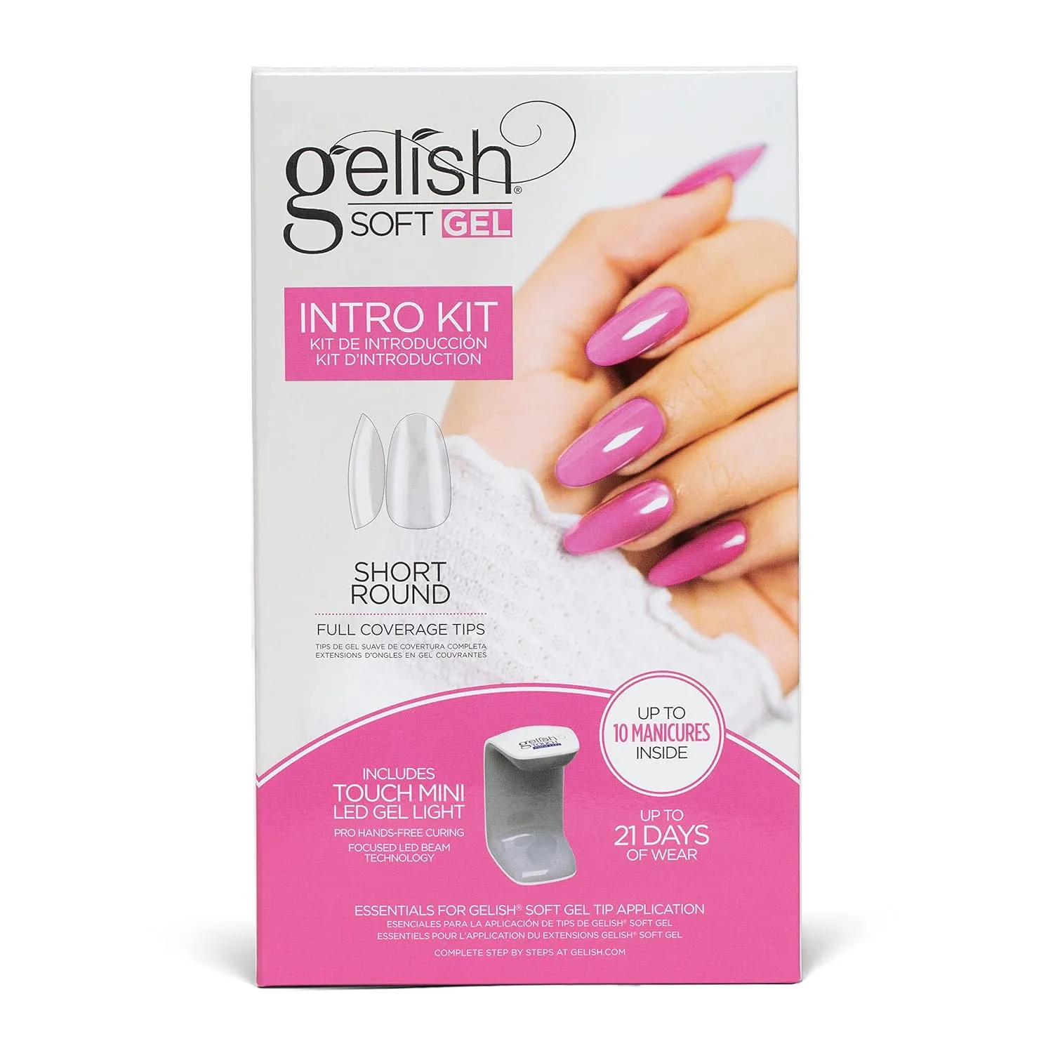 Gelish Soft Gel Intro Starter Kit – Full Coverage Press On Tips, LED Nail Lamp, Long-Lasting, Fast Application, No Chip, At-Home Gel Nails, Easy to Use (Short Round Kit)