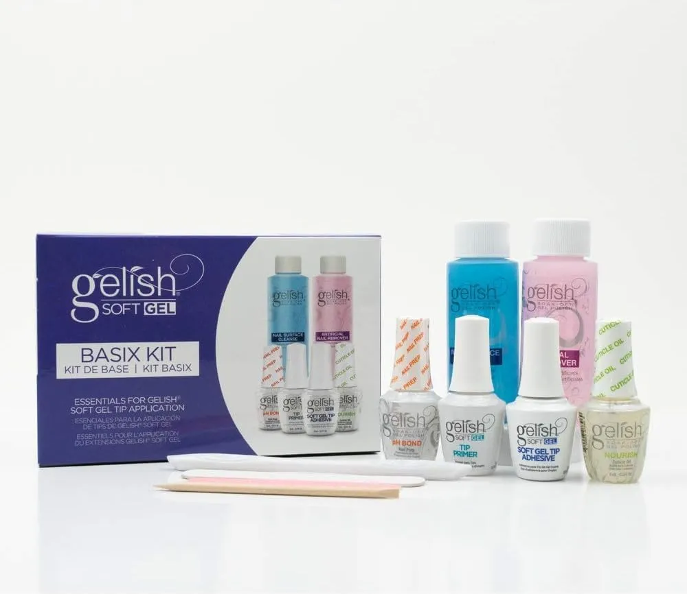 Gelish Soft Gel Mini Basix Kit Start Up Set, Soft Gel Tips, Nail Tips, Nail Kit, Polish Prep, Long-Lasting Salon-Quality Manicure at Home.