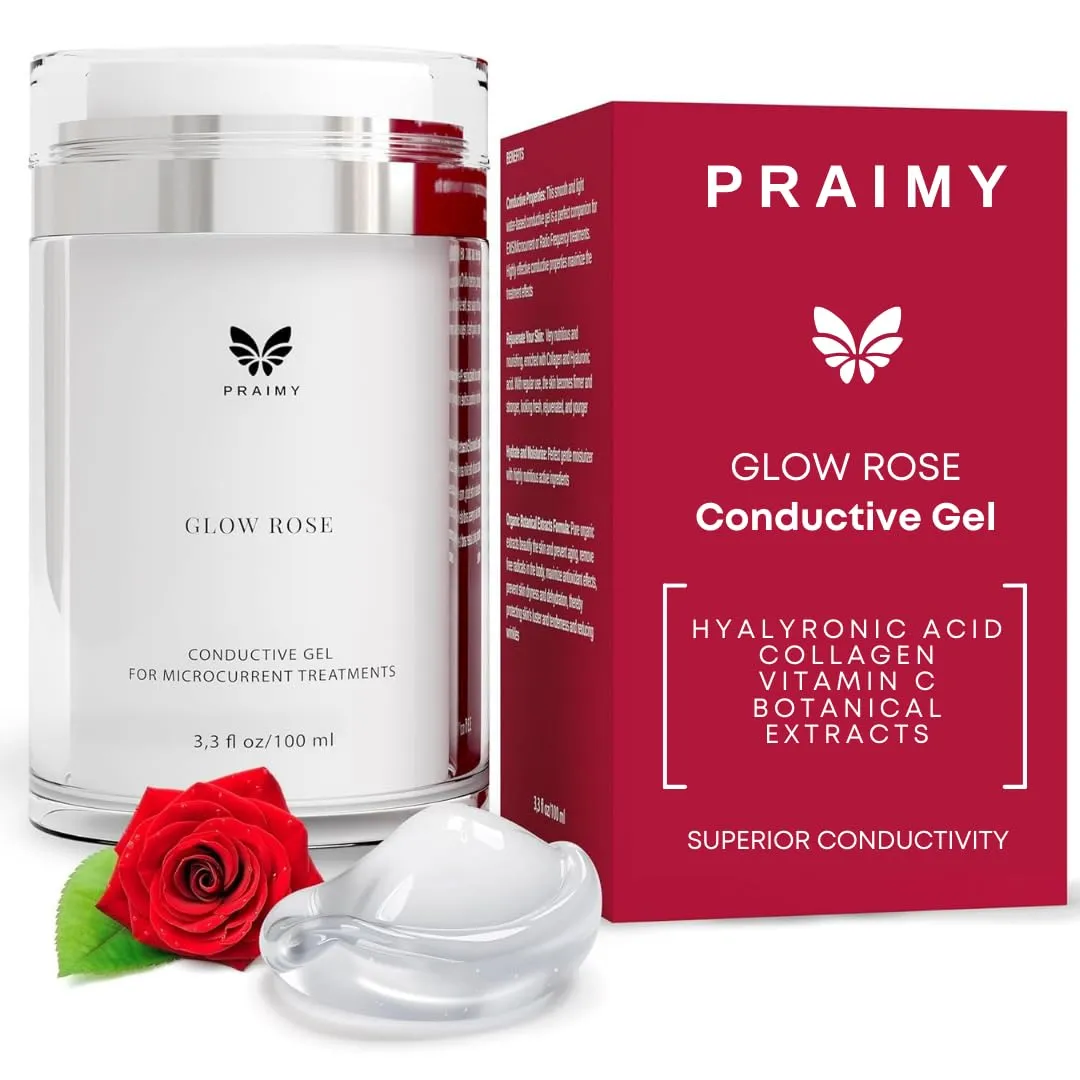 GLOW ROSE Premium Microcurrent Conductive Gel for Face | Facial RF Treatment Microcurrent Activator with Hyaluronic Acid, Collagen & Vitamin C for All Devices NuFace, FOREO, ZIIP (3.3oz)