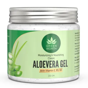 GREEN WORTH Pure Aloe Vera Gel for face, skin and hair | with Vit B3, E and Pro-Vit B5 | 200 gms