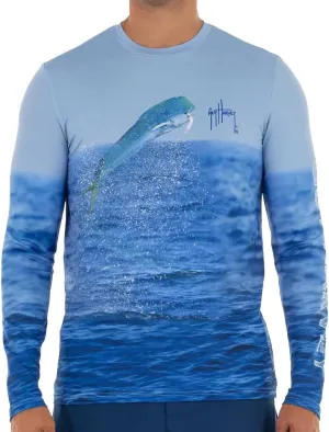 Guy Harvey Mahi-Mahi LS Surf Shirt - Powder Blue - L
