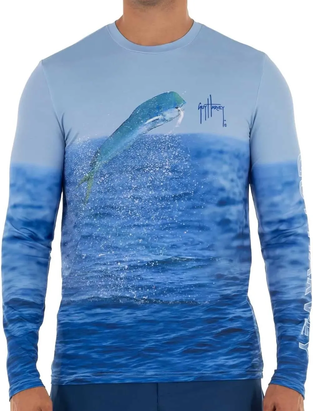 Guy Harvey Mahi-Mahi LS Surf Shirt - Powder Blue - L