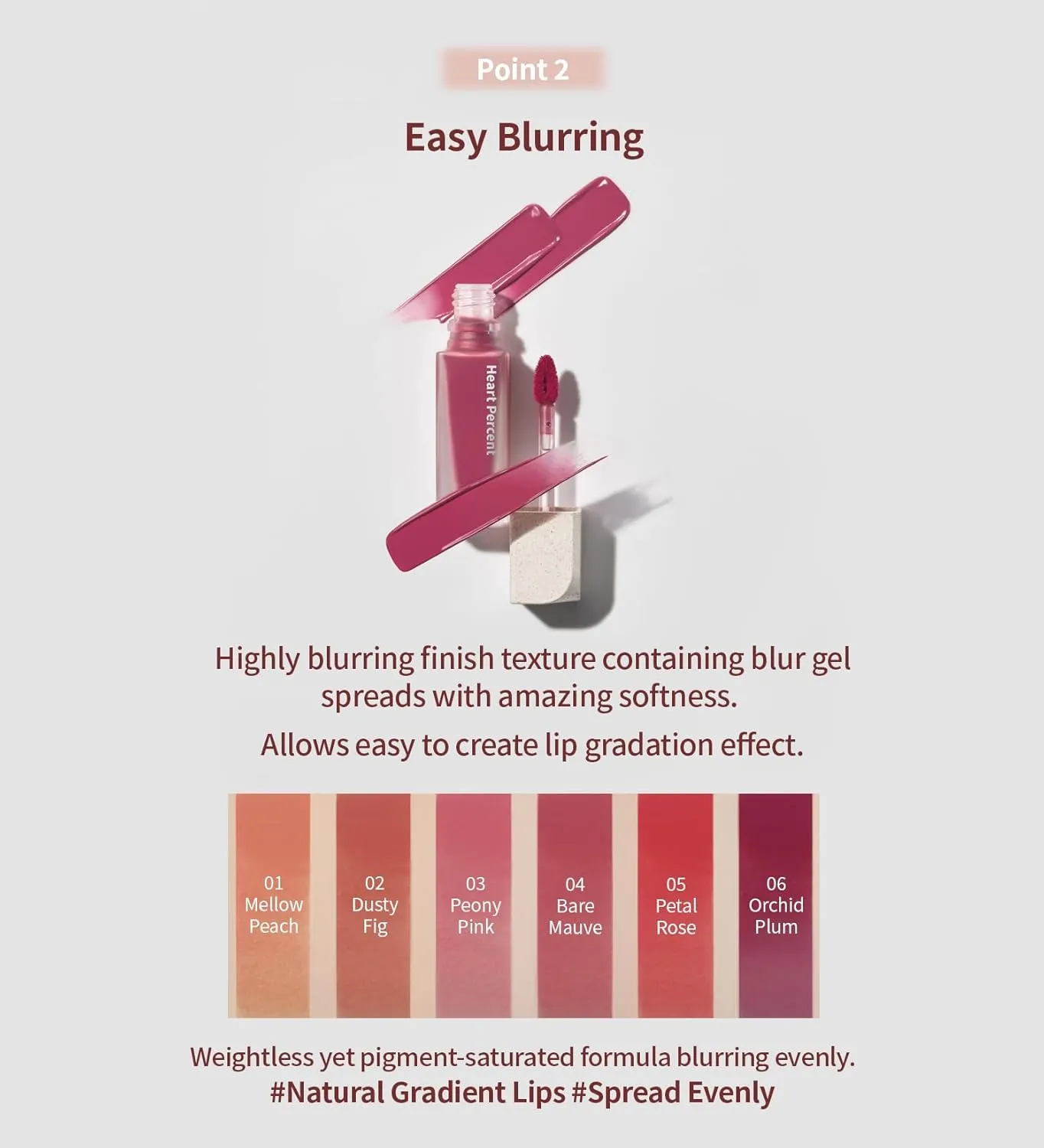 Heart Percent Dote On Mood Blurry Fog Tint, Velvety Matte Soft & Fuzzy Creamy Lightweight Vegan Lip Stains with Personal Color Analysis, #04. Bare Mauve