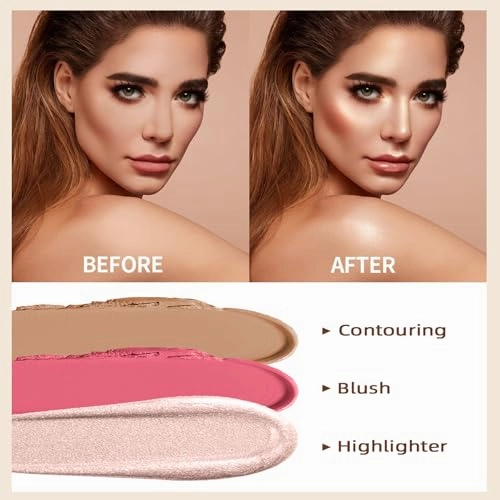 Hilareco PHOERA Foundation Makeup Kit, 3 Pcs Cream Contour Stick Set, Full Coverage Foundation, Blush, Bronzer, Highlighter, Matte Finish