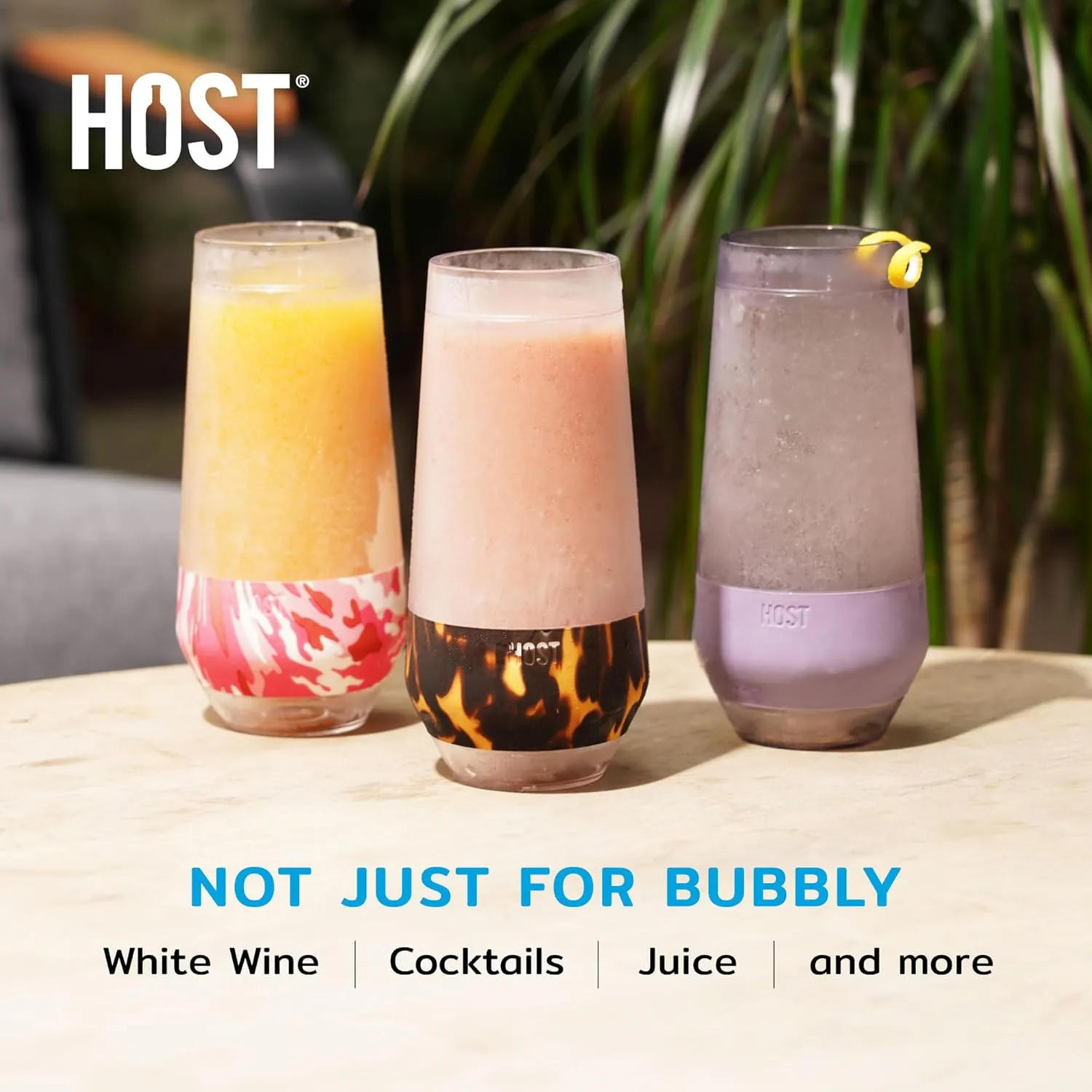 HOST Champagne Freeze Double-Walled Stemless Wine Glasses Freezer Cooling Cups with Active Cooling Gel and Insulated Silicone Grip, 9 Oz Plastic Tumblers, Blush Tint, Set of 2