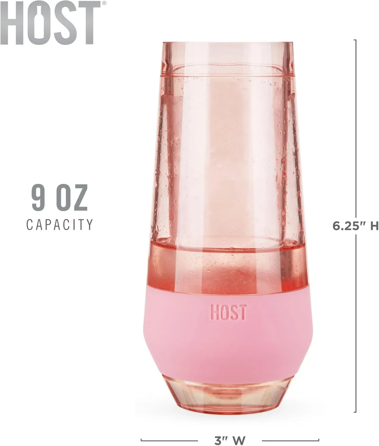 HOST Champagne Freeze Double-Walled Stemless Wine Glasses Freezer Cooling Cups with Active Cooling Gel and Insulated Silicone Grip, 9 Oz Plastic Tumblers, Blush Tint, Set of 2