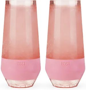 HOST Champagne Freeze Double-Walled Stemless Wine Glasses Freezer Cooling Cups with Active Cooling Gel and Insulated Silicone Grip, 9 Oz Plastic Tumblers, Blush Tint, Set of 2