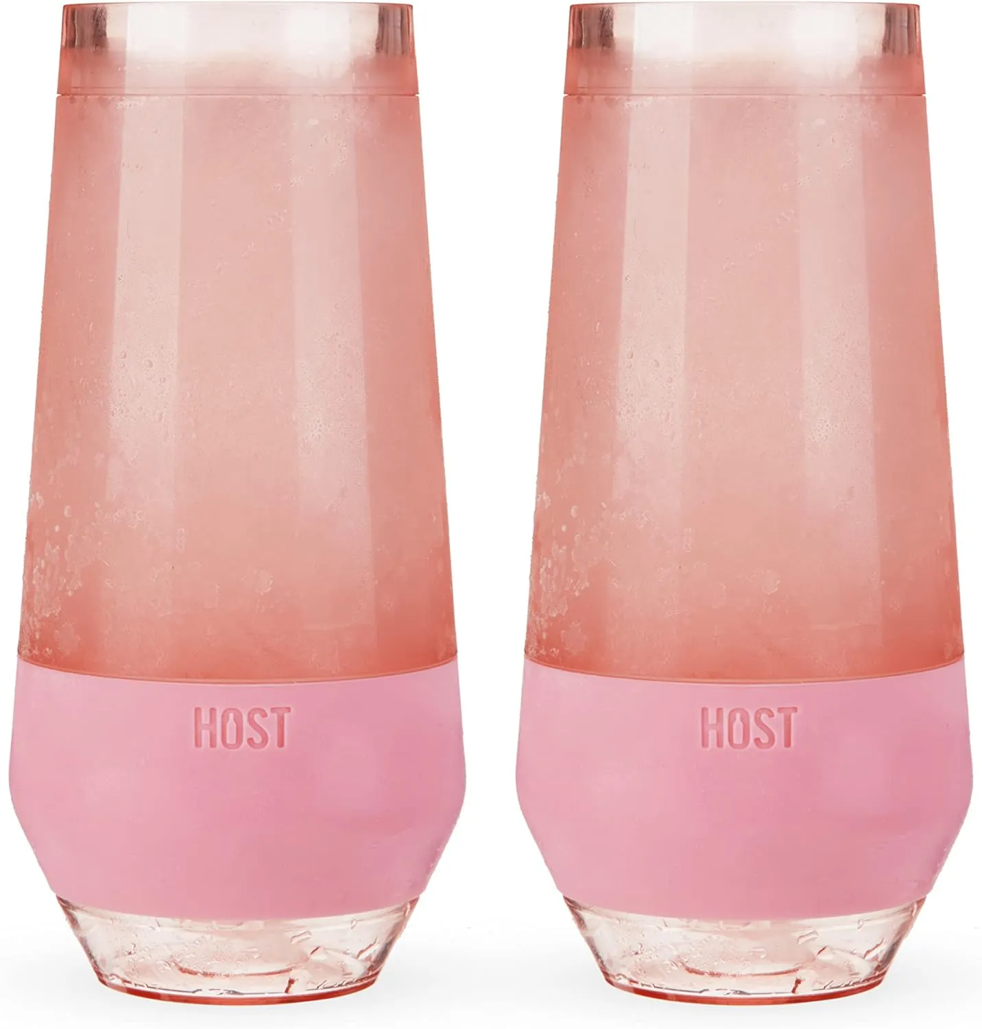 HOST Champagne Freeze Double-Walled Stemless Wine Glasses Freezer Cooling Cups with Active Cooling Gel and Insulated Silicone Grip, 9 Oz Plastic Tumblers, Blush Tint, Set of 2