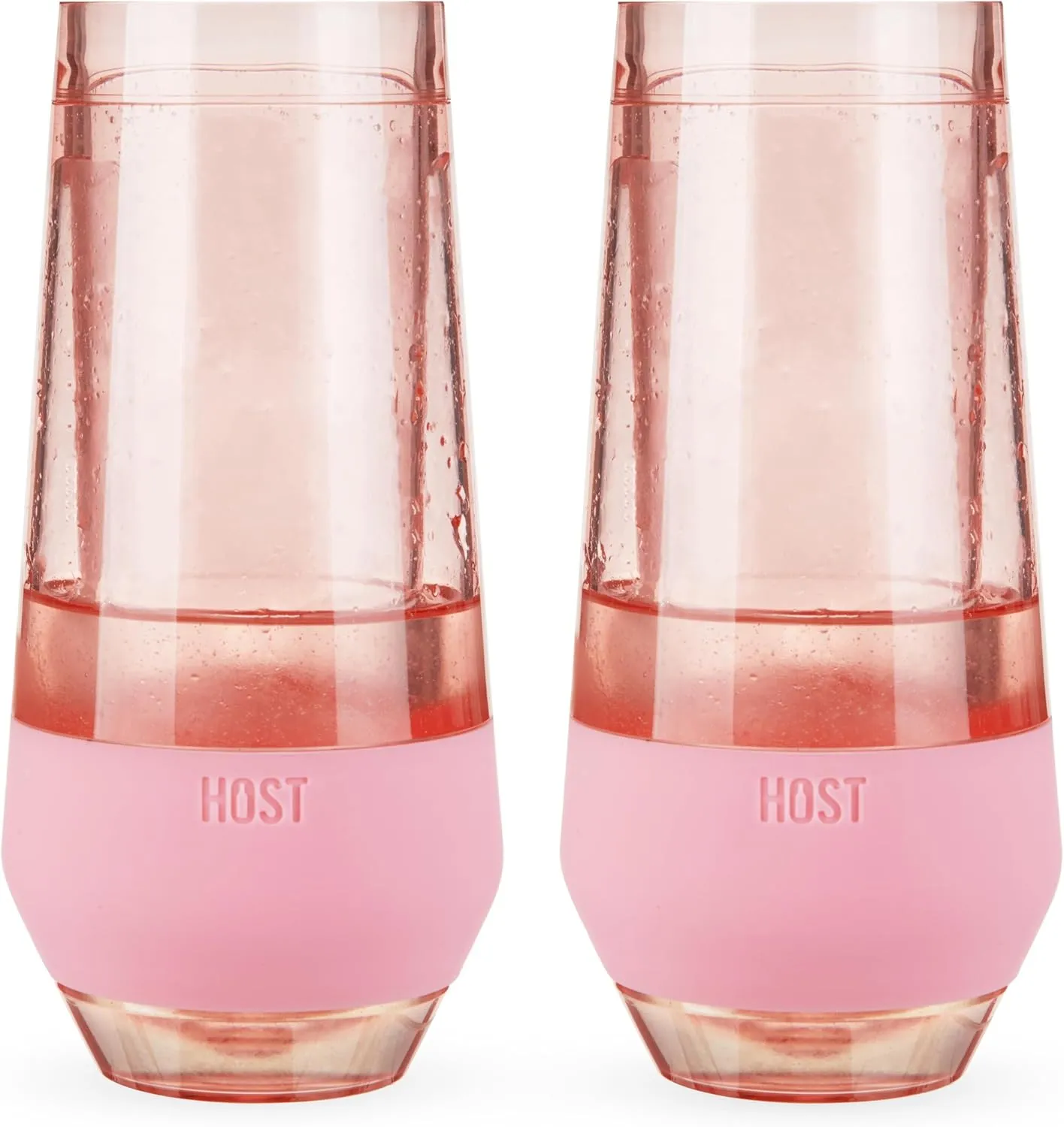 HOST Champagne Freeze Double-Walled Stemless Wine Glasses Freezer Cooling Cups with Active Cooling Gel and Insulated Silicone Grip, 9 Oz Plastic Tumblers, Blush Tint, Set of 2