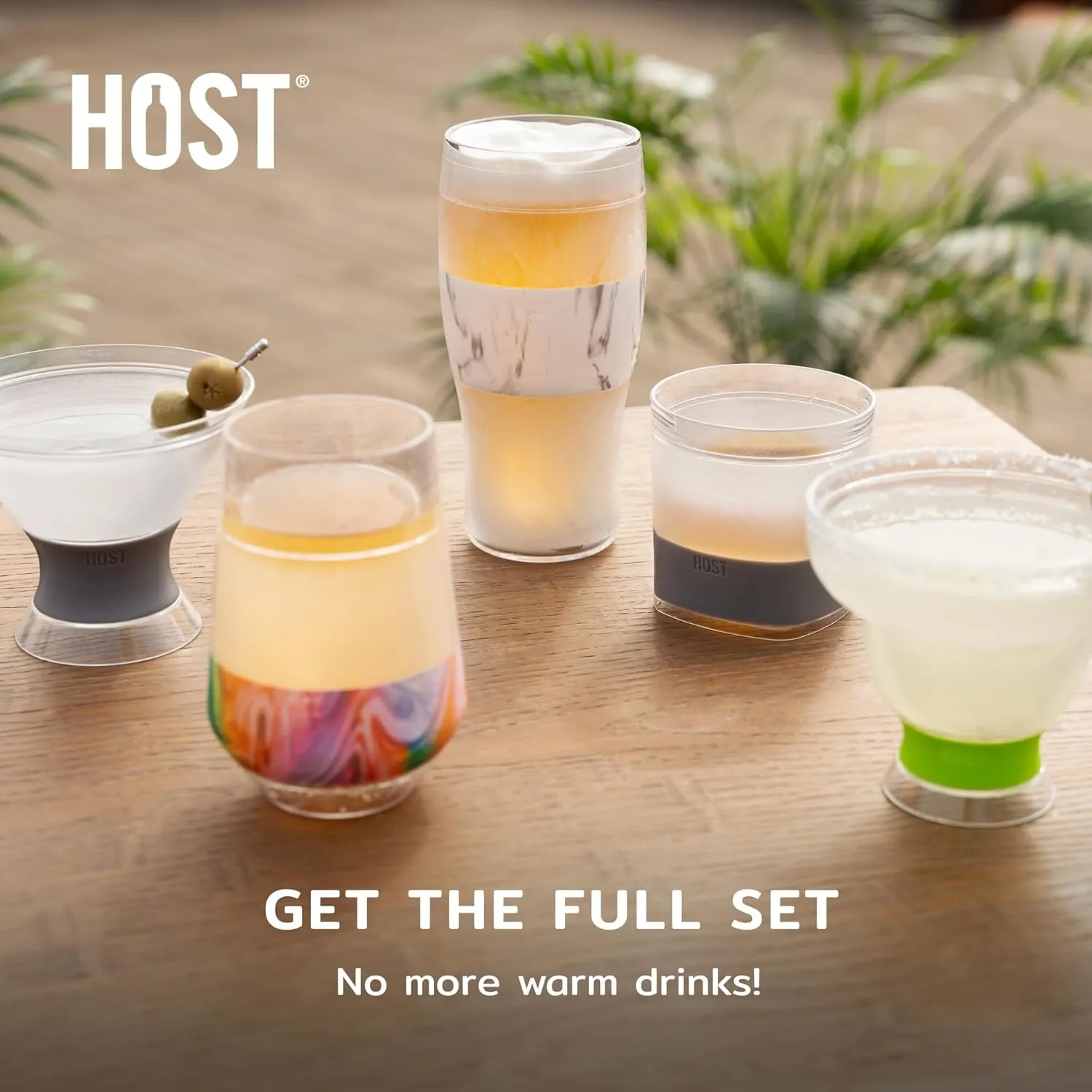 HOST Champagne Freeze Double-Walled Stemless Wine Glasses Freezer Cooling Cups with Active Cooling Gel and Insulated Silicone Grip, 9 Oz Plastic Tumblers, Blush Tint, Set of 2