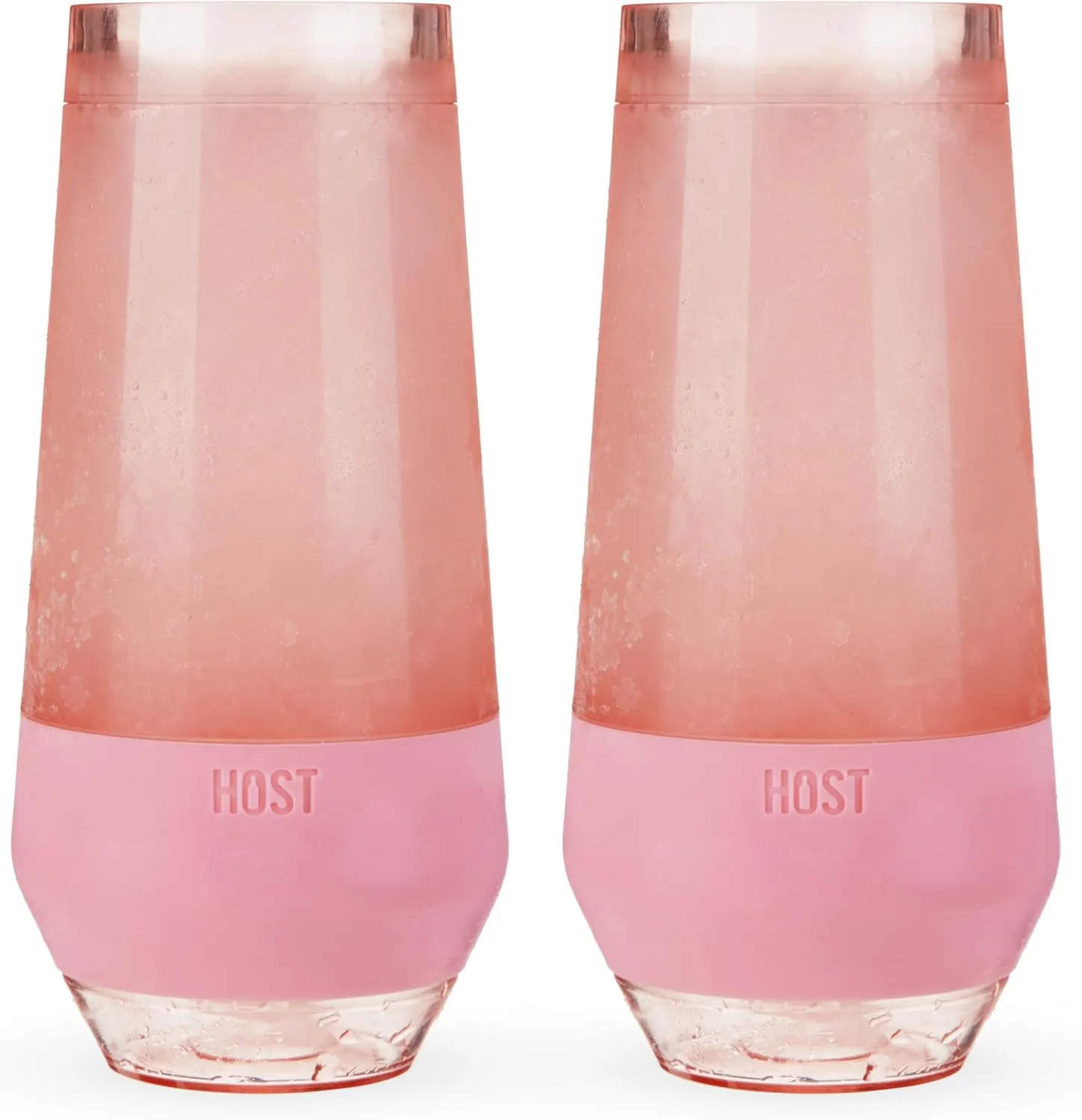 HOST Champagne Freeze Double-Walled Stemless Wine Glasses Freezer Cooling Cups with Active Cooling Gel and Insulated Silicone Grip, 9 Oz Plastic Tumblers, Blush Tint, Set of 2