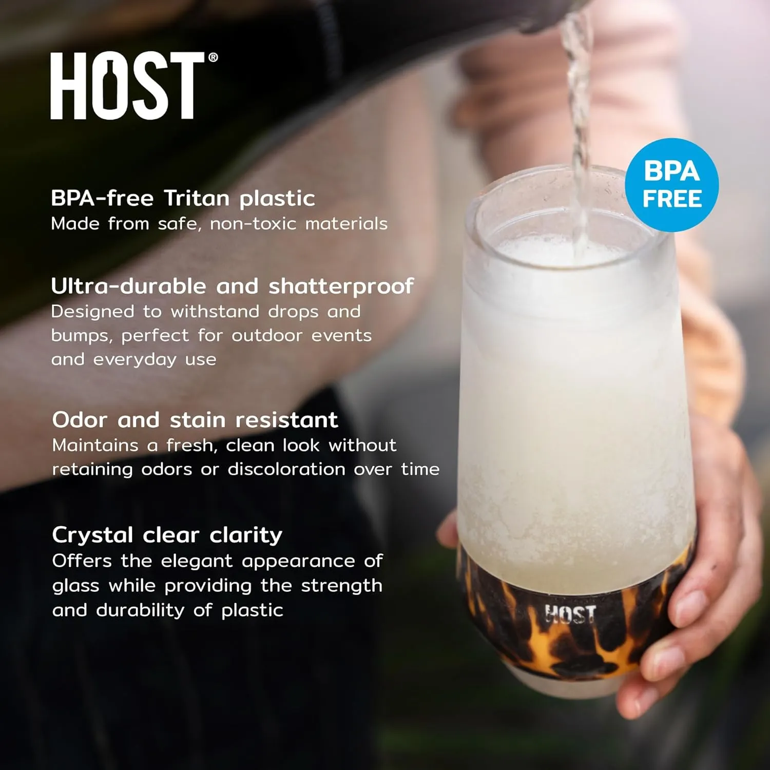 HOST Champagne Freeze Double-Walled Stemless Wine Glasses Freezer Cooling Cups with Active Cooling Gel and Insulated Silicone Grip, 9 Oz Plastic Tumblers, Blush Tint, Set of 2