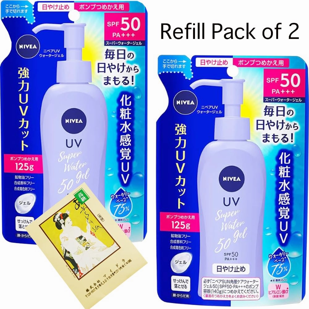 Japanese Sunblock SPF 50/PA    Super Water Gel Sunscreen 4.22floz(125g) Refill,Includes a Original Kyoto-style Maiko oil blotting paper(for Pack of 2) (2)