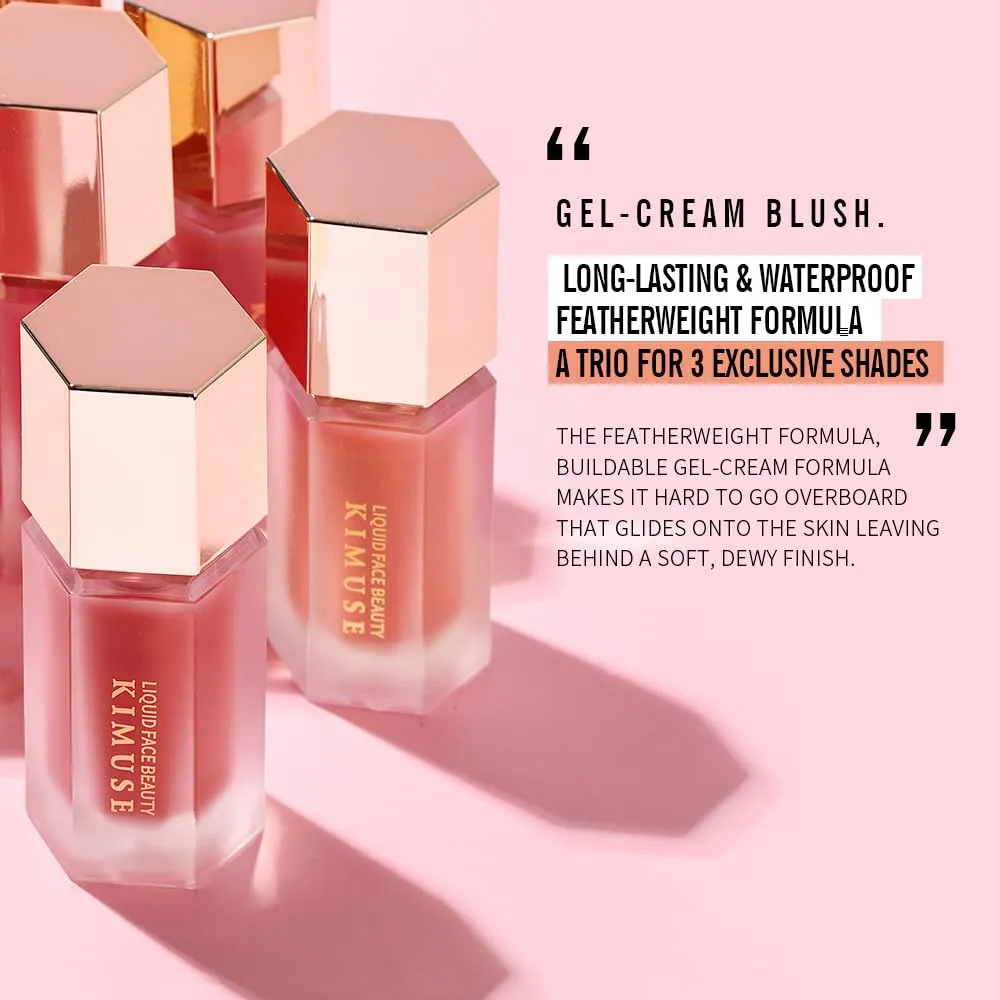 KIMUSE Liquid Blush - Soft Cream Blush for Cheeks, Long-Wearing, Waterproof & Smudge Proof, Dewy Finish