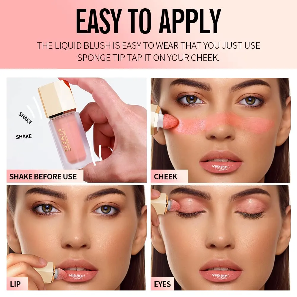KIMUSE Liquid Blush - Soft Cream Blush for Cheeks, Long-Wearing, Waterproof & Smudge Proof, Dewy Finish