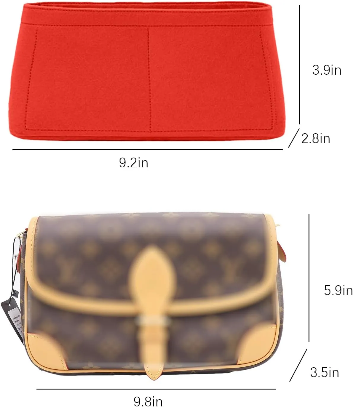 Lckaey insert Purse Organizer for new Diane stick liner bag storage and sorting bag Felt Insert Y082-red