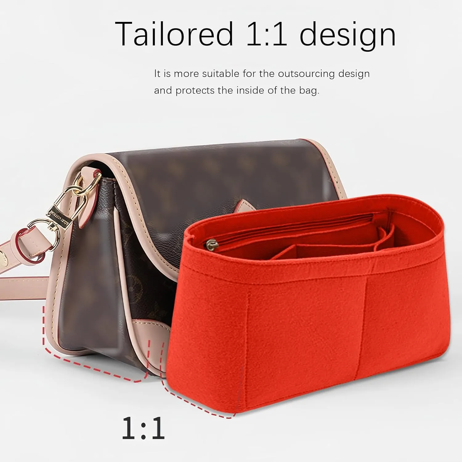 Lckaey insert Purse Organizer for new Diane stick liner bag storage and sorting bag Felt Insert Y082-red