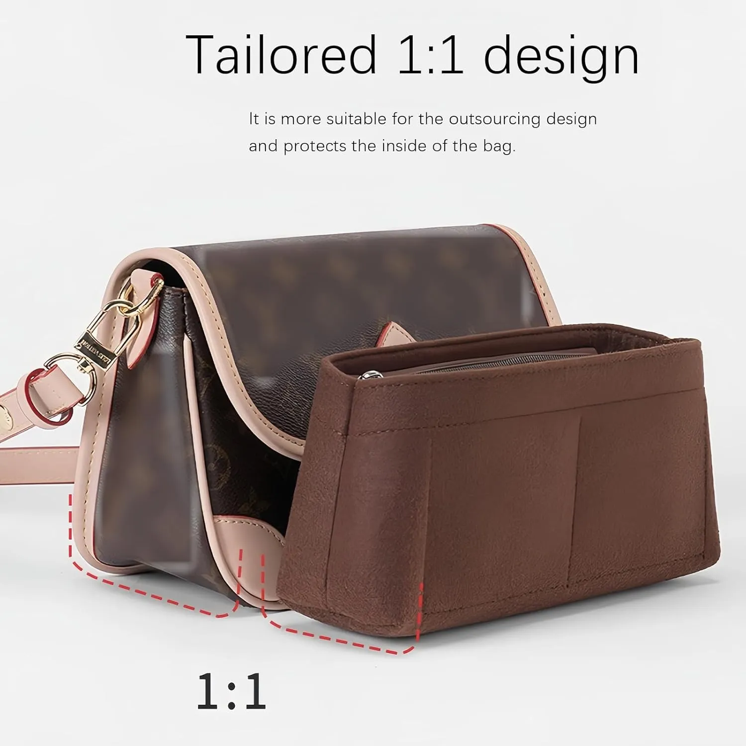 Lckaey Purse Organizer for new Diane stick liner bag storage and sorting bag Felt Insert Y082-coffee
