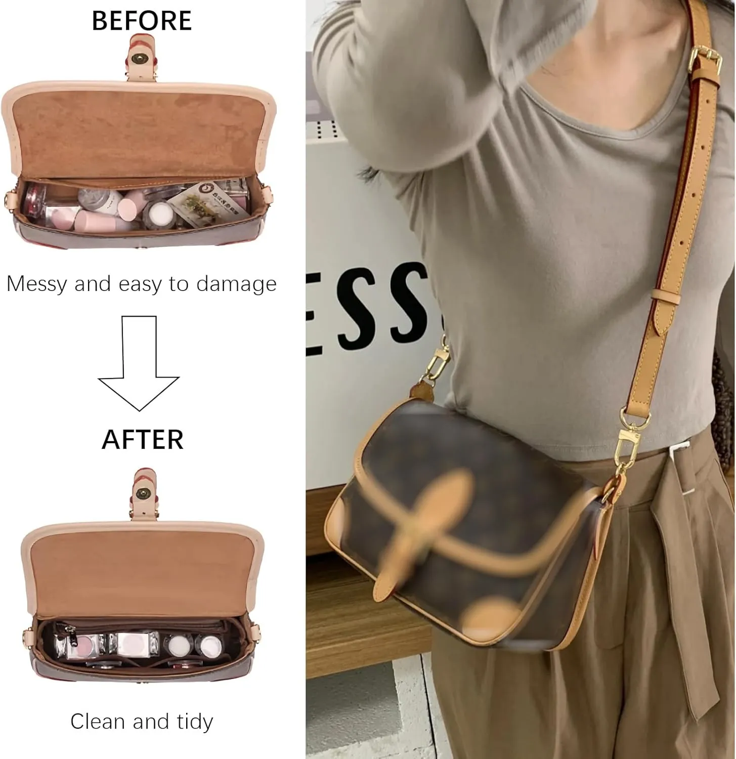 Lckaey Purse Organizer for new Diane stick liner bag storage and sorting bag Felt Insert Y082-coffee