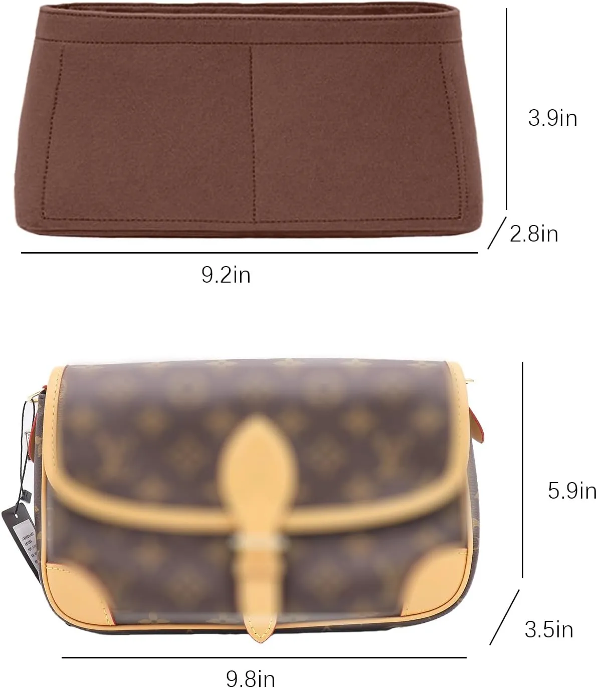 Lckaey Purse Organizer for new Diane stick liner bag storage and sorting bag Felt Insert Y082-coffee