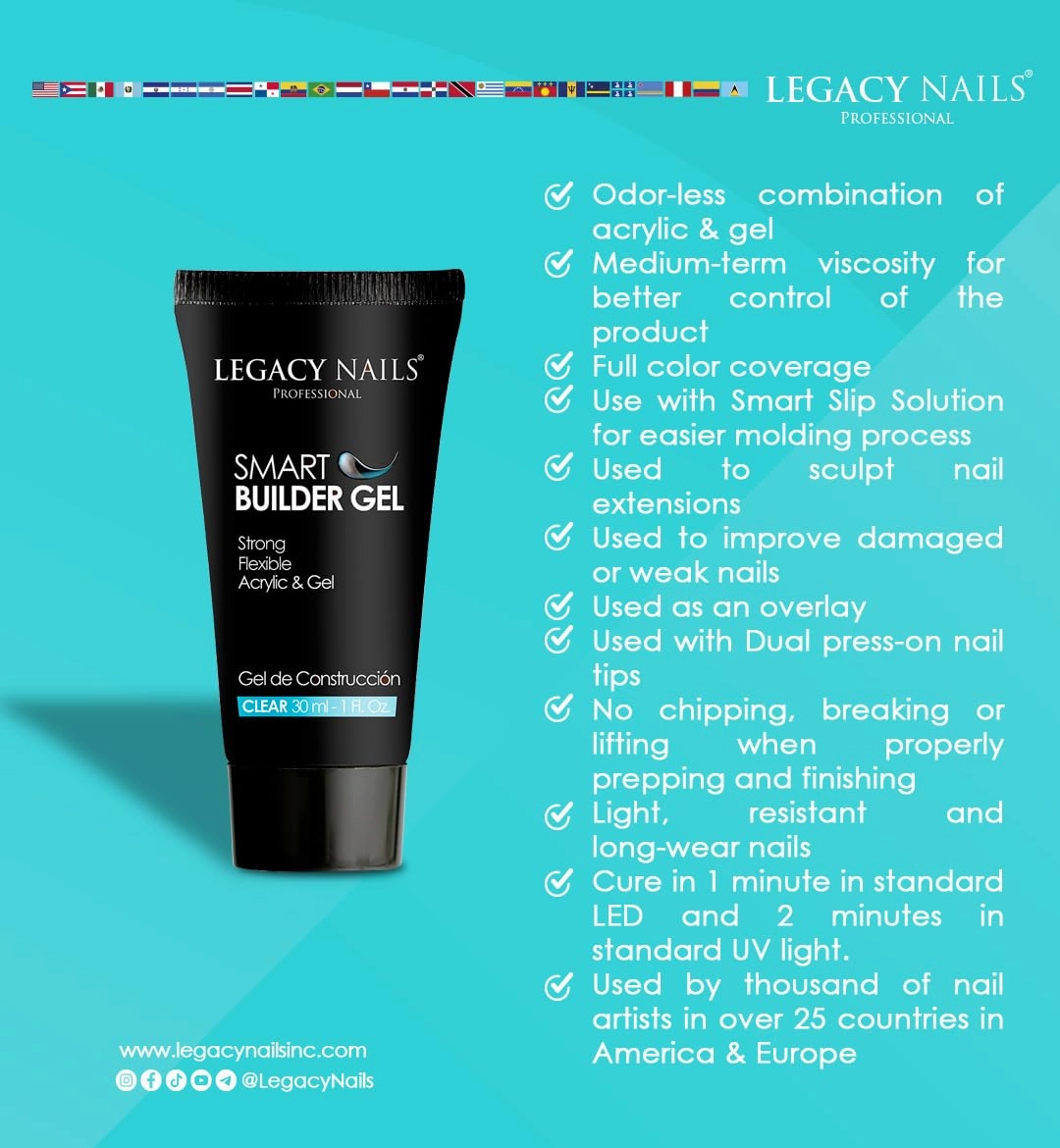 LEGACY NAILS SMART BUILDER GEL 1oz - Odor-Less, Full-Color Coverage, Advanced Viscosity Formula, Perfect for Sculpting Nail Extensions (Light Blush)