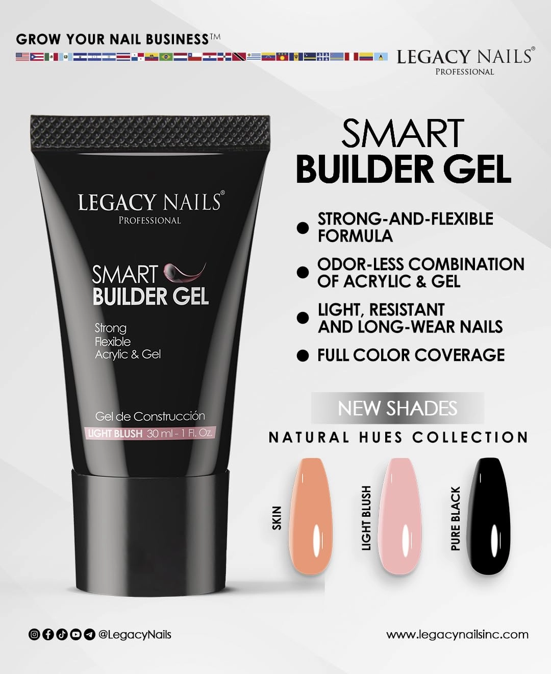 LEGACY NAILS SMART BUILDER GEL 1oz - Odor-Less, Full-Color Coverage, Advanced Viscosity Formula, Perfect for Sculpting Nail Extensions (Light Blush)