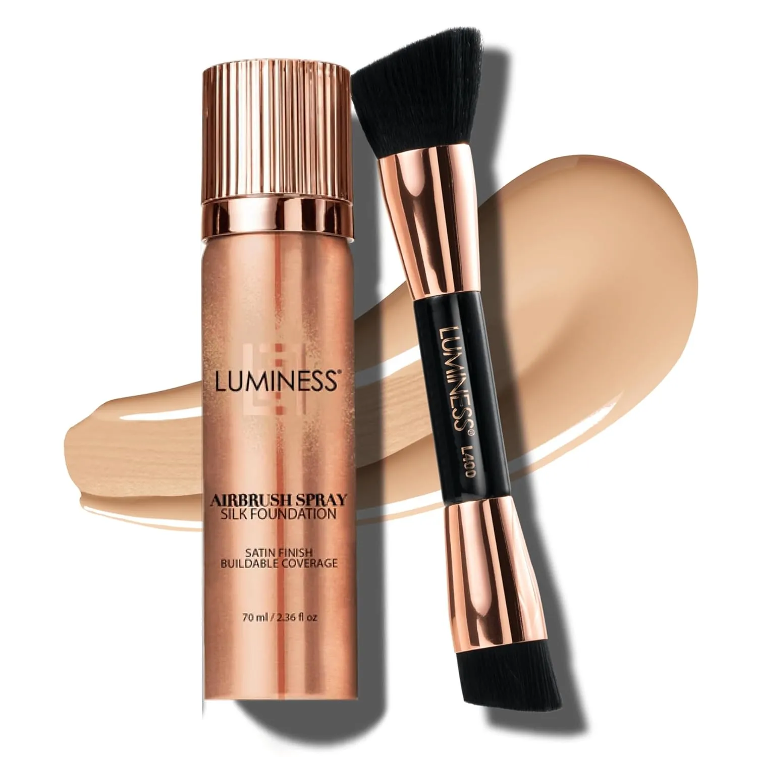 LUMINESS Face Time All In One Makeup Kit - Includes Face Palette, Airbrush Foundation, and Makeup Brush - Long-Wearing, Silky, Soft, Easy to Blend, 3-PC Make Up Set (02 - Fair)