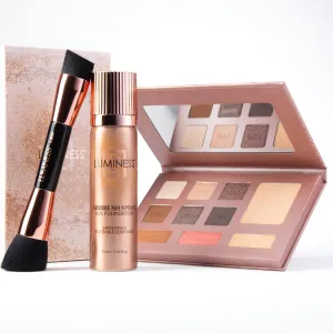 LUMINESS Face Time All In One Makeup Kit - Includes Face Palette, Airbrush Foundation, and Makeup Brush - Long-Wearing, Silky, Soft, Easy to Blend, 3-PC Make Up Set (02 - Fair)