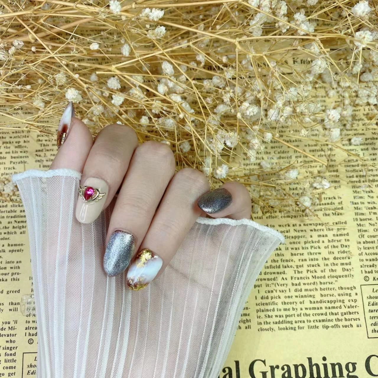 Magrace Square Plastic Press on Nails, 10 pcs (Small), Blue Glitter, Handmade, Full Well Tips, Shimmery Finish, for Women, Special Occasions