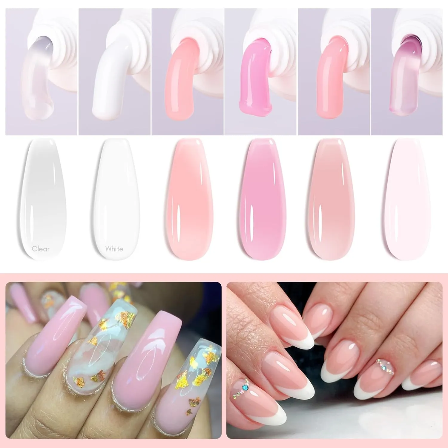 Makartt Poly Nail Gel Kit: 6 Clear Pink White Colors Gel Builder for Gel Nail Extension Set, Long Lasting Hard Gel for Nails Strengther, All in one Nail Thickening Solution Salon Home French Manicure