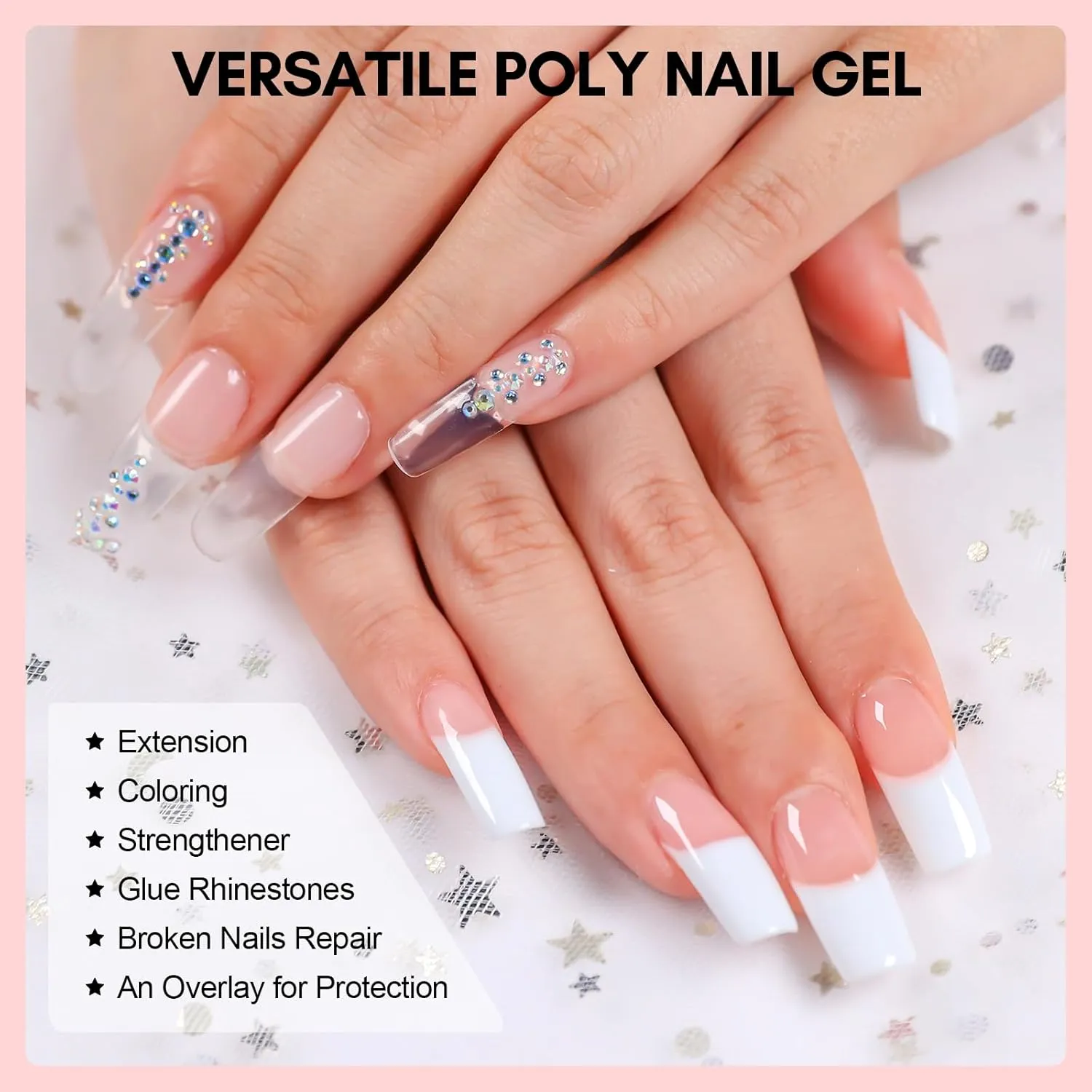 Makartt Poly Nail Gel Kit: 6 Clear Pink White Colors Gel Builder for Gel Nail Extension Set, Long Lasting Hard Gel for Nails Strengther, All in one Nail Thickening Solution Salon Home French Manicure