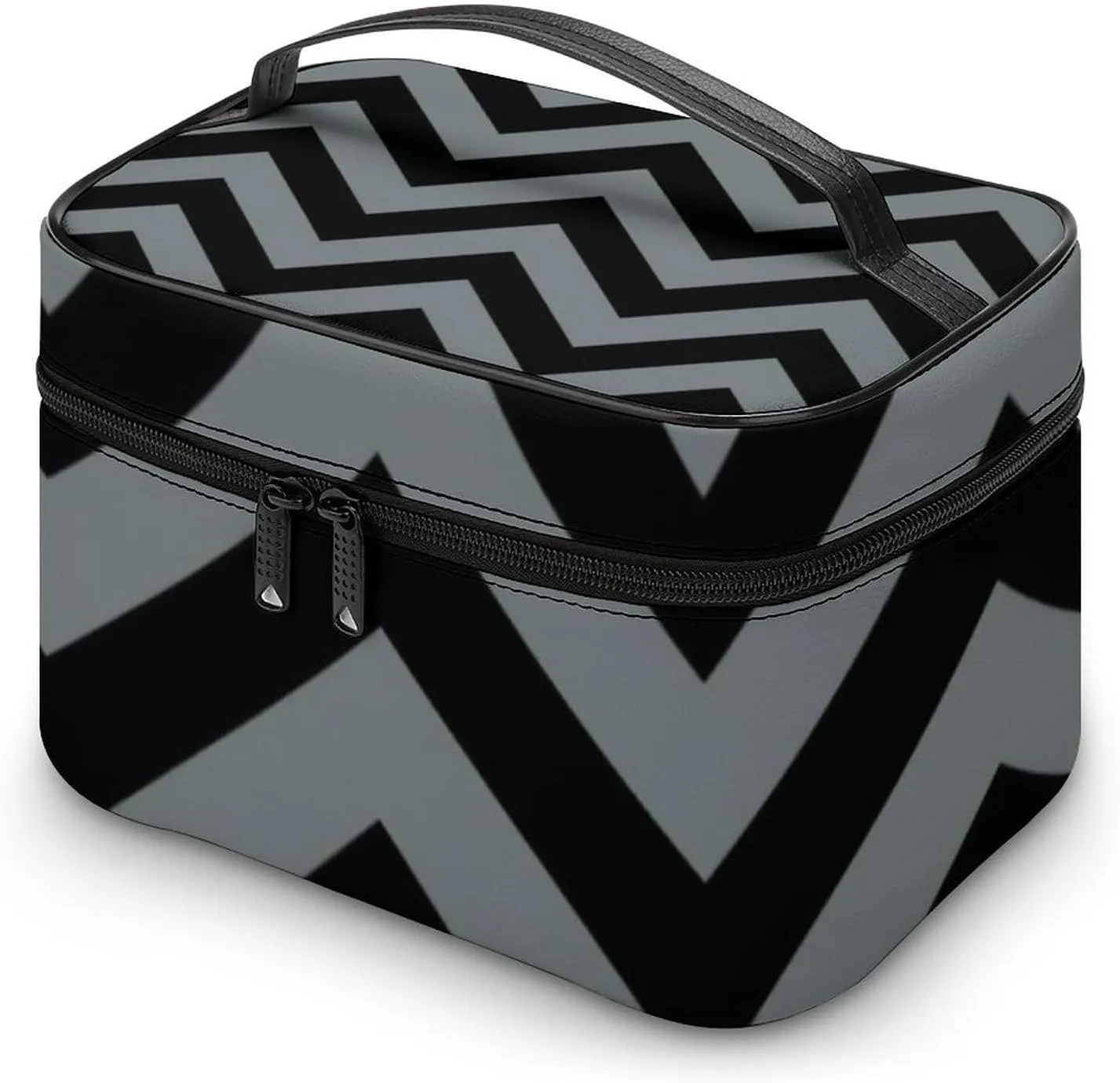 Makeup Bag, Black, Charcoal Large Chevron ZigZag Pattern Travel Cosmetic Bag Makeup Organizer Case Large Capacity Portable Zipper Toiletry Bag for Women