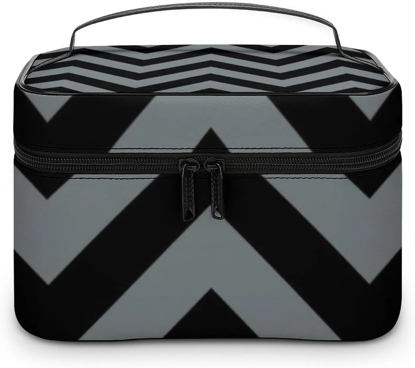 Makeup Bag, Black, Charcoal Large Chevron ZigZag Pattern Travel Cosmetic Bag Makeup Organizer Case Large Capacity Portable Zipper Toiletry Bag for Women