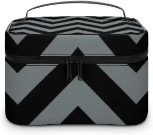 Makeup Bag, Black, Charcoal Large Chevron ZigZag Pattern Travel Cosmetic Bag Makeup Organizer Case Large Capacity Portable Zipper Toiletry Bag for Women