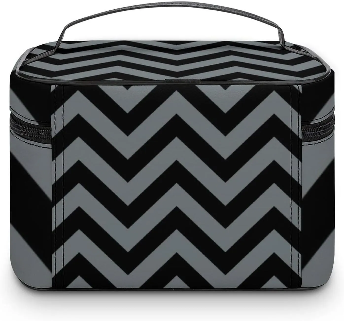 Makeup Bag, Black, Charcoal Large Chevron ZigZag Pattern Travel Cosmetic Bag Makeup Organizer Case Large Capacity Portable Zipper Toiletry Bag for Women