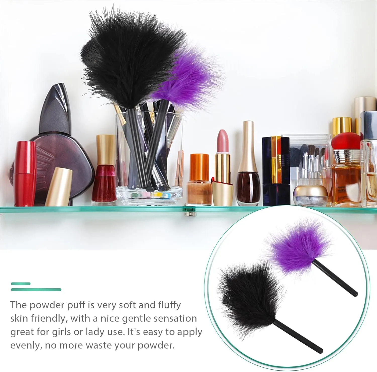 Makeup Puff 2pcs Black Easy Purple, Fluffy Cosmetic Puffs Home Turkey Purple Women Makeup Washable Facial Contouring Beauty Furry Dry Brush Throwing for Body Puff