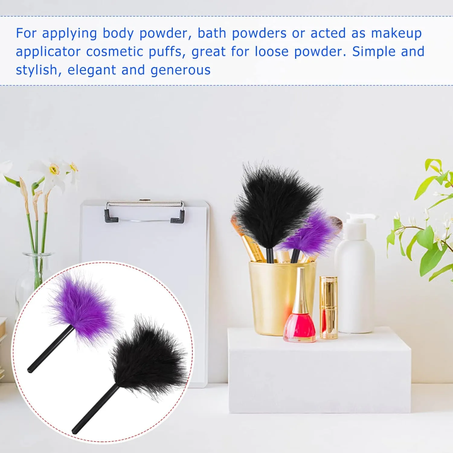 Makeup Puff 2pcs Black Easy Purple, Fluffy Cosmetic Puffs Home Turkey Purple Women Makeup Washable Facial Contouring Beauty Furry Dry Brush Throwing for Body Puff