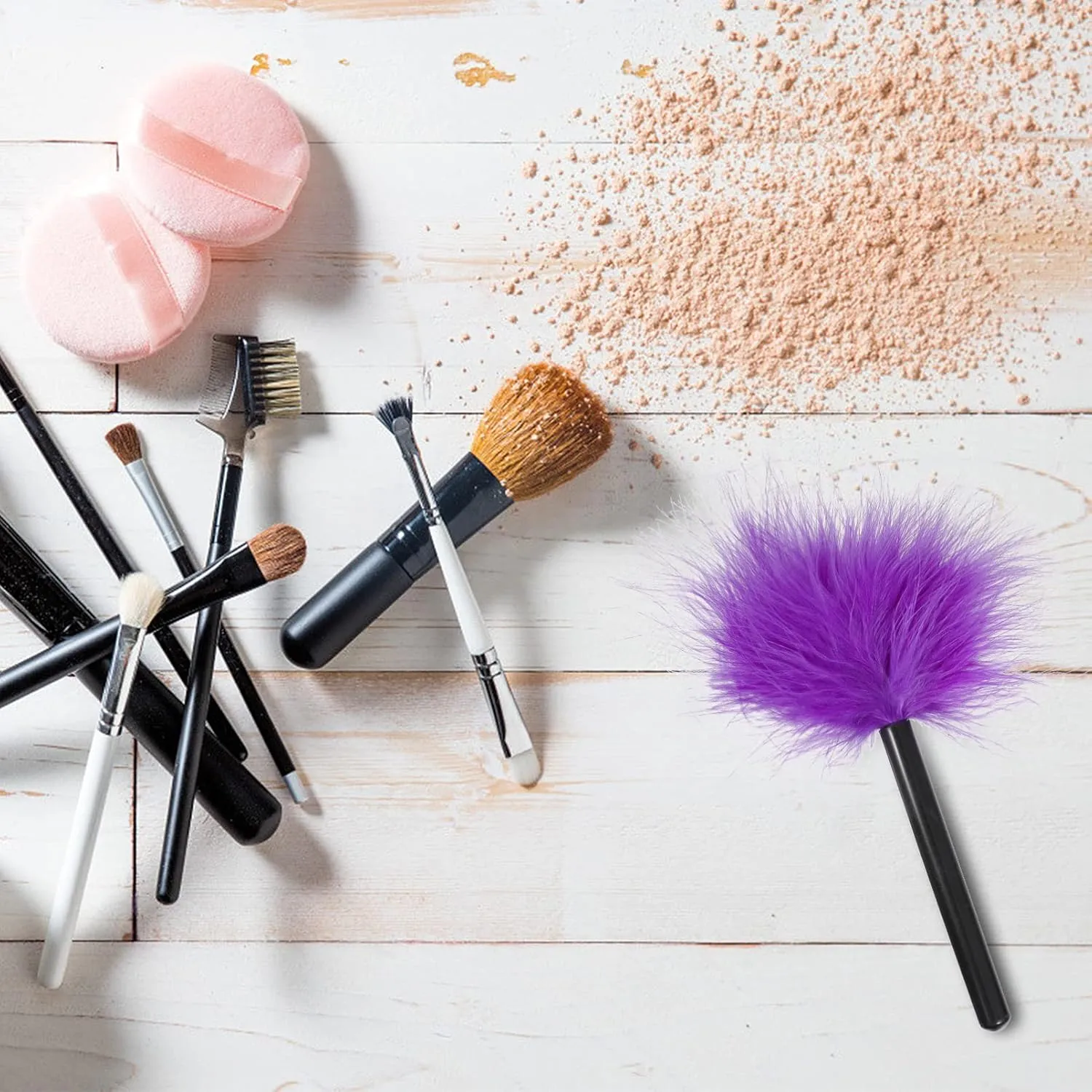 Makeup Puff 2pcs Black Easy Purple, Fluffy Cosmetic Puffs Home Turkey Purple Women Makeup Washable Facial Contouring Beauty Furry Dry Brush Throwing for Body Puff