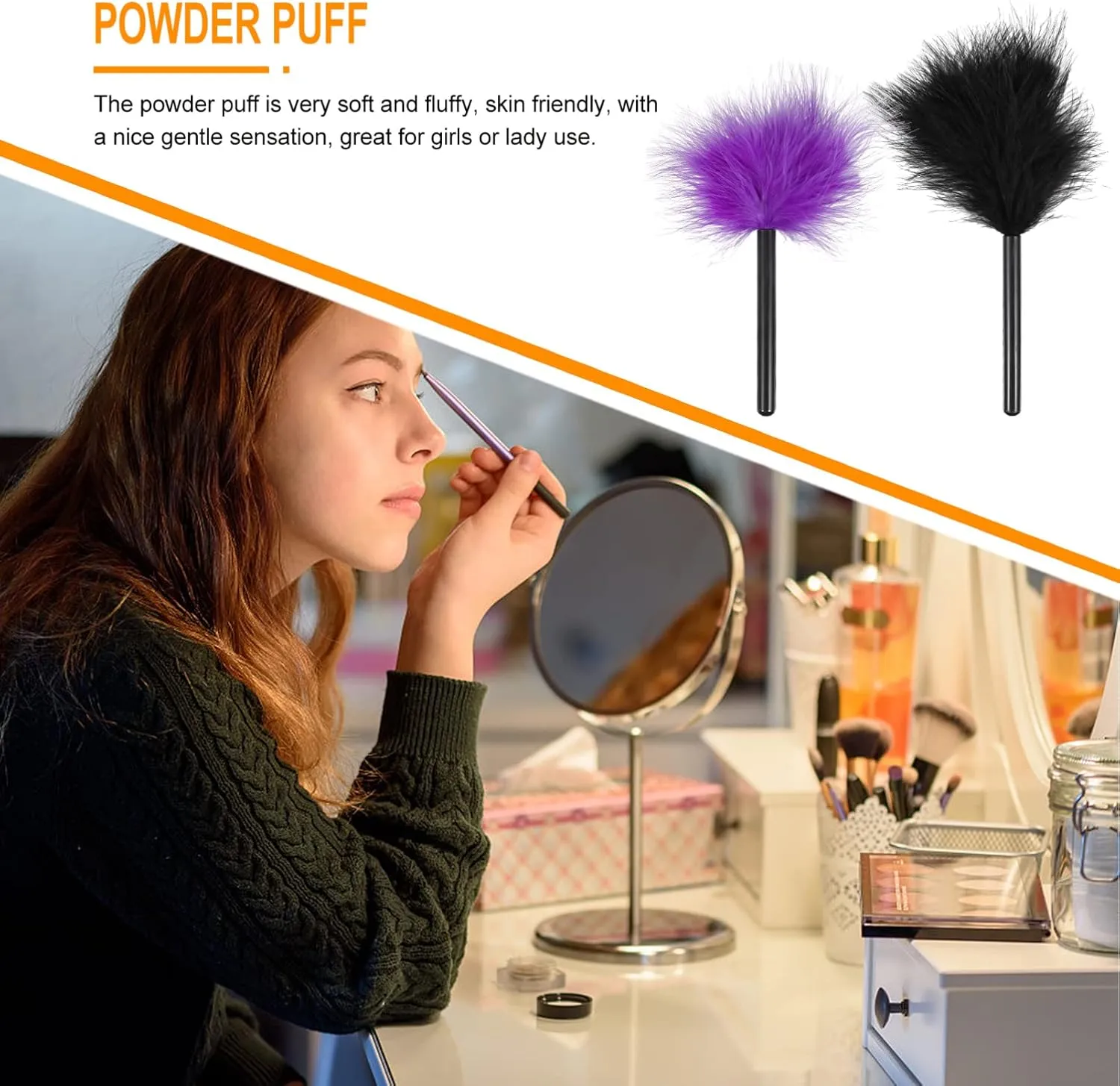 Makeup Puff 2pcs Black Easy Purple, Fluffy Cosmetic Puffs Home Turkey Purple Women Makeup Washable Facial Contouring Beauty Furry Dry Brush Throwing for Body Puff