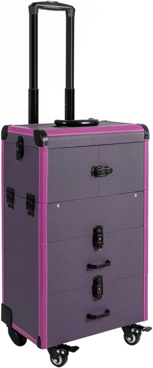 Makeup Train Case Rolling Easy To Move Carry 4-Universal Wheels Large Capacity Neat Storage Excellent Load-Bearing Professional Make Up Artist Embroiderer Hairdressers Beauticians Manicurists