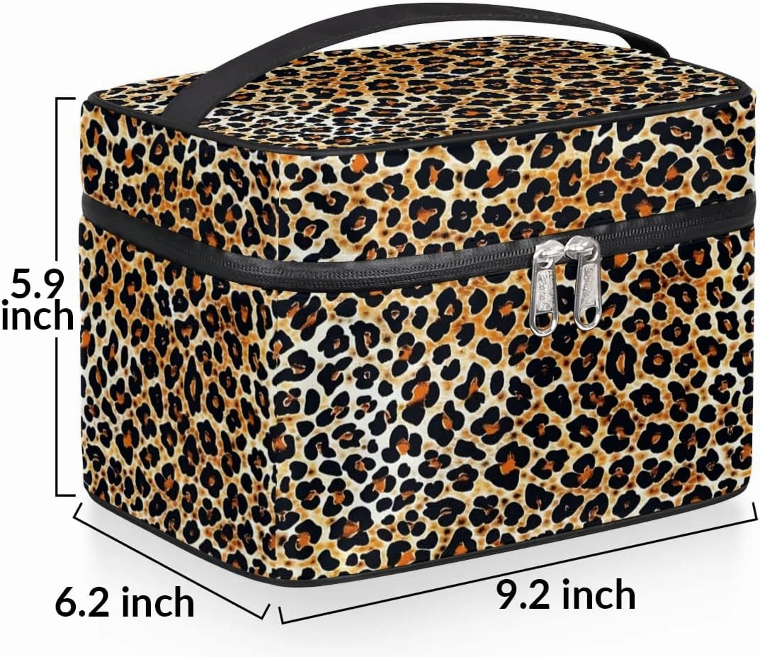 Makeup Bag Large Beautiful Leopard Print Toiletry Bag for Women Travel Cosmetic Bag Portable Makeup Bag for Bottles Brushes Lipstick Skin Care