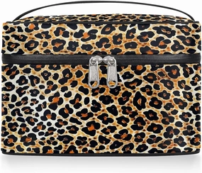 Makeup Bag Large Beautiful Leopard Print Toiletry Bag for Women Travel Cosmetic Bag Portable Makeup Bag for Bottles Brushes Lipstick Skin Care